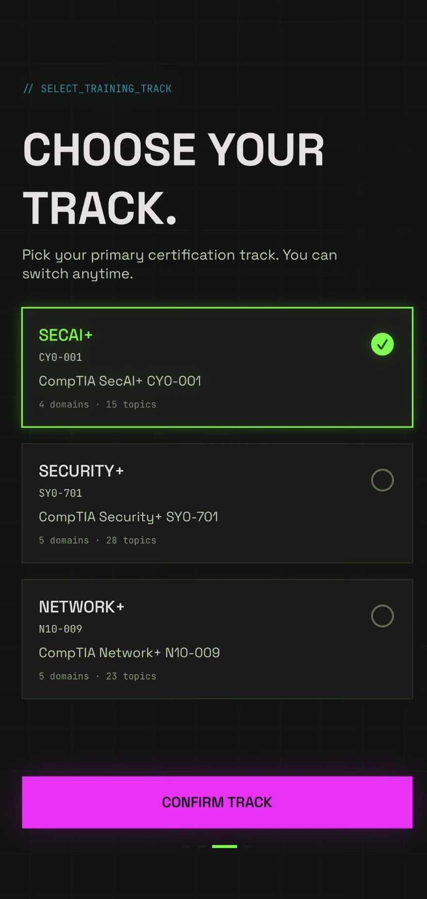 CipherRank certification track selection.
